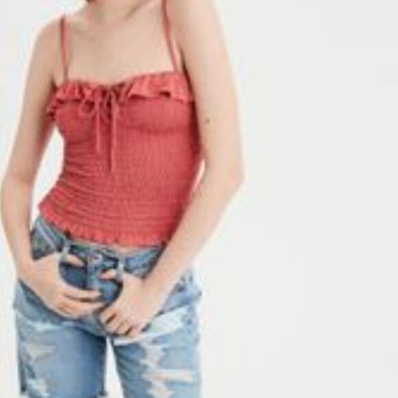 ✨ American Eagle Smocked Juniors Burnt Orange Shirred Crop Top✨ - Picture 2 of 9